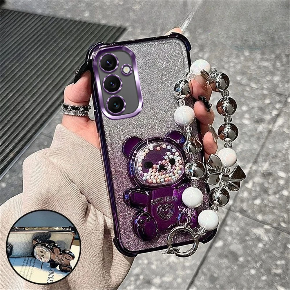 Funda de lujo con correa de lazo para teléfono Samsung A51 A31 A21S A50 A20 A30 A70 A71 A11 M56, funda suave con soporte a prueba de golpes y purpurina - imagen 2