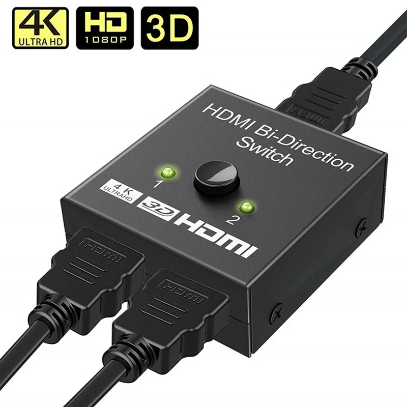Conmutador HDMI 4K, 2 puertos, bidireccional, HD 4K, 3D, HDR, HDCP, divisor, compatible con adaptador Ultra para PS4, Xbox, HDTV
