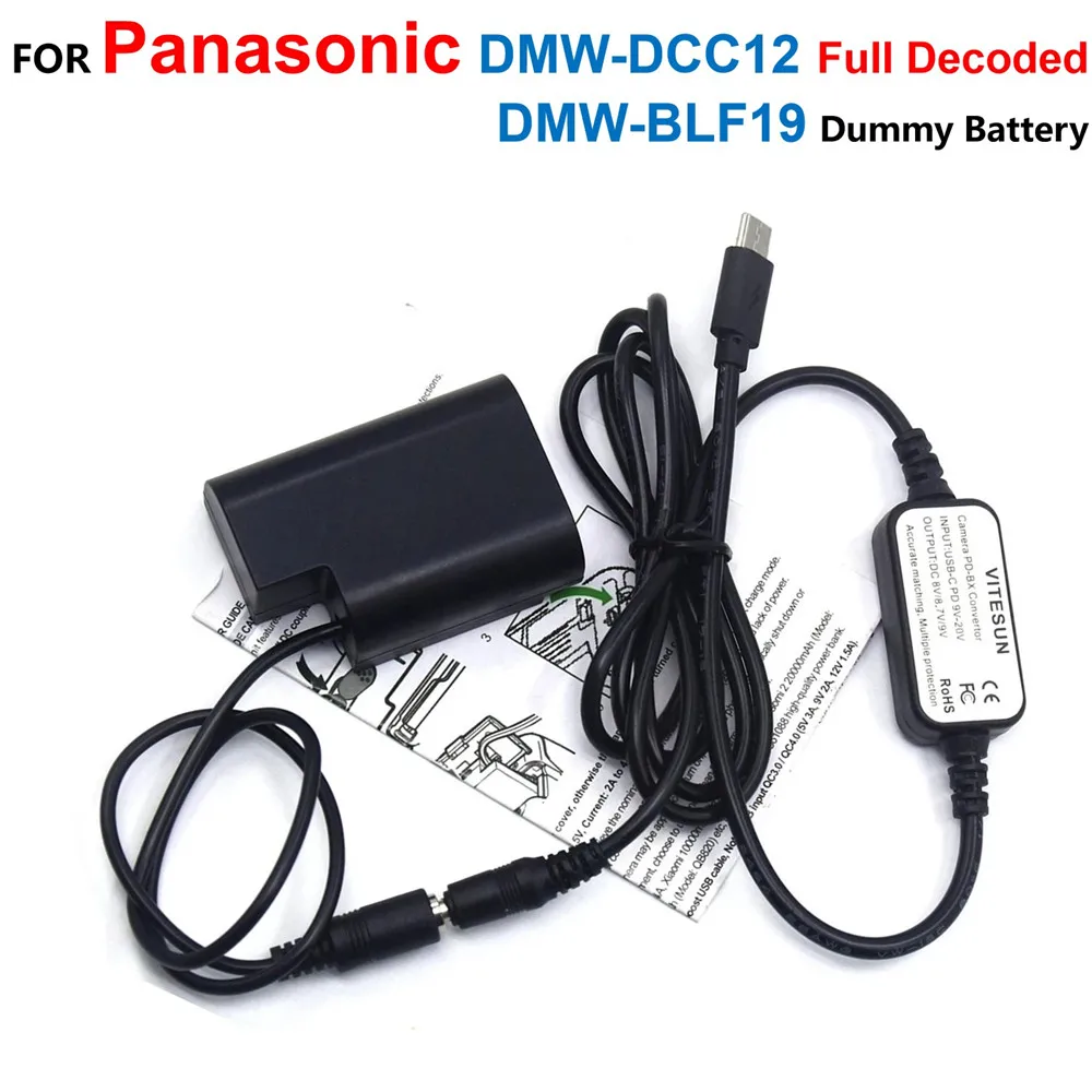 DMW-DCC12 DMW-BLF19 adaptador completo decodificado batería simulada + Cable de alimentación USB tipo C para Panasonic DMC-GH5s DMC-GH5 DMC-GH4 GH3 DMC-GH9 - imagen 2