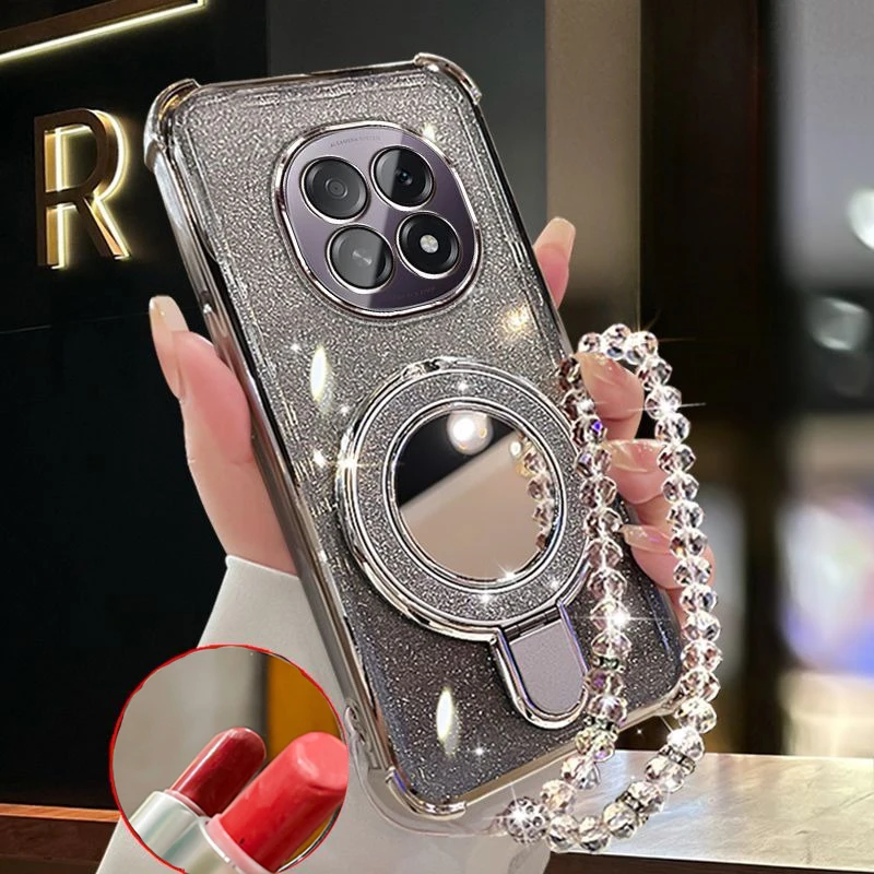 Funda de teléfono con soporte de espejo brillante para Xiaomi Redmi Note 14 Pro 13 14 Pro Plus 14S 4G 5G, funda trasera de silicona a prueba de golpes - imagen 5