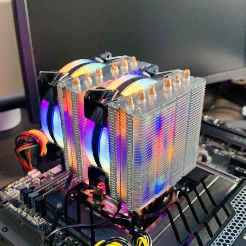 Enfriador de CPU, 6 tubos de calor, radiador de PC, 4 pines, PWM, ventilador de refrigeración Rgb silencioso para Intel 1700 1150 1155 1156 1366 2011 AM2/AM3/AM4 AMD AM5 - imagen 5