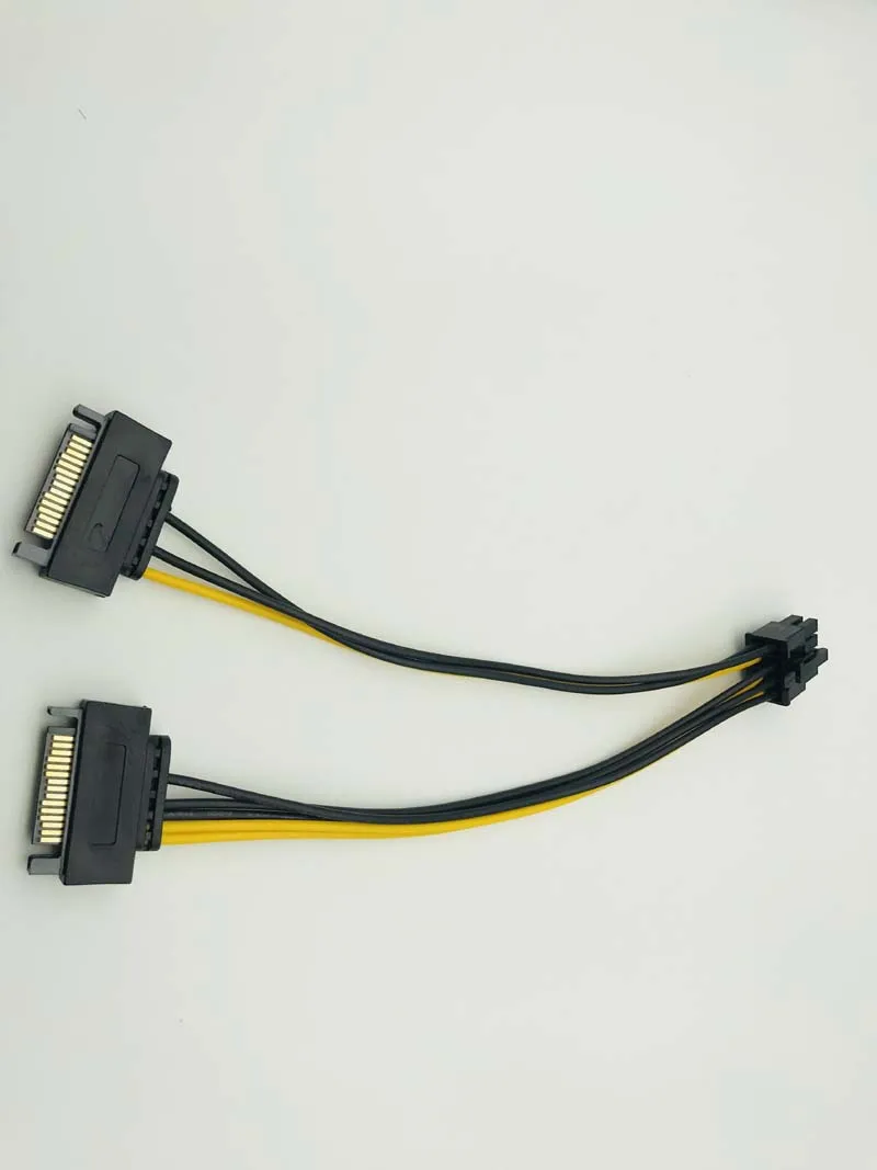 Tarjeta de vídeo Dual SATA de 15 pines a 8 pines (6 + 2), Cable de suministro PCIE SATA de 8p a SATA, Cable adaptador de corriente de 20cm para minería de Bitcoin - imagen 3