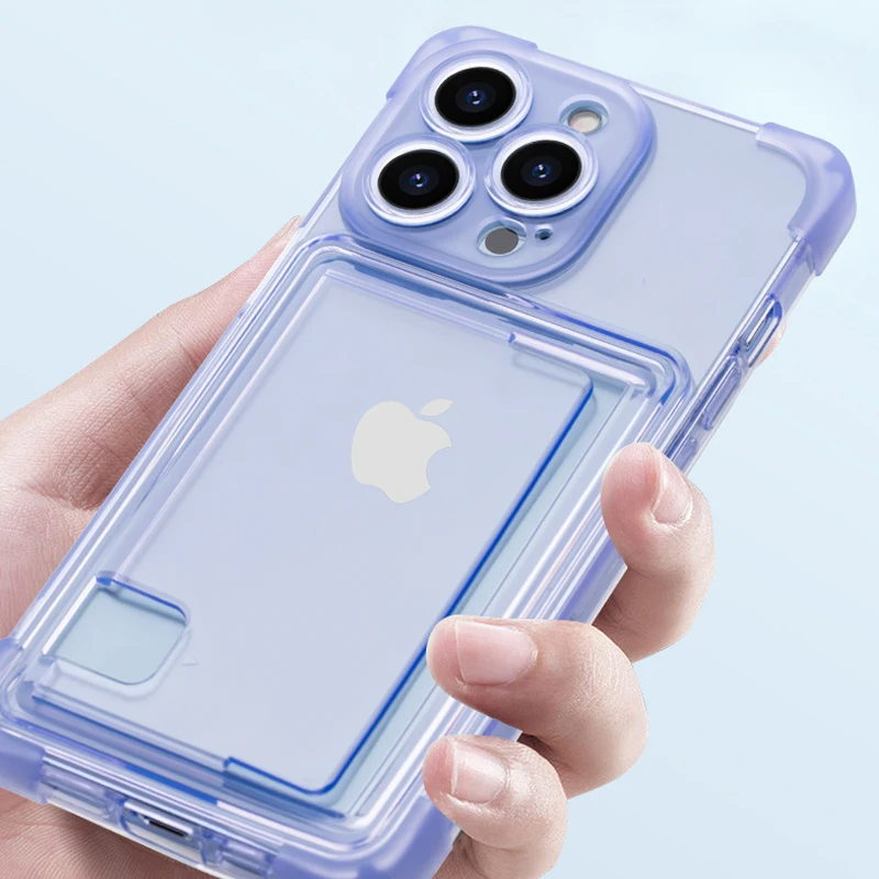 Funda blanda transparente con tarjeta de inserción anticaída para iPhone 16 15 14 Plus 13 12 11 Pro Max, funda protectora lisa a prueba de golpes - imagen 4