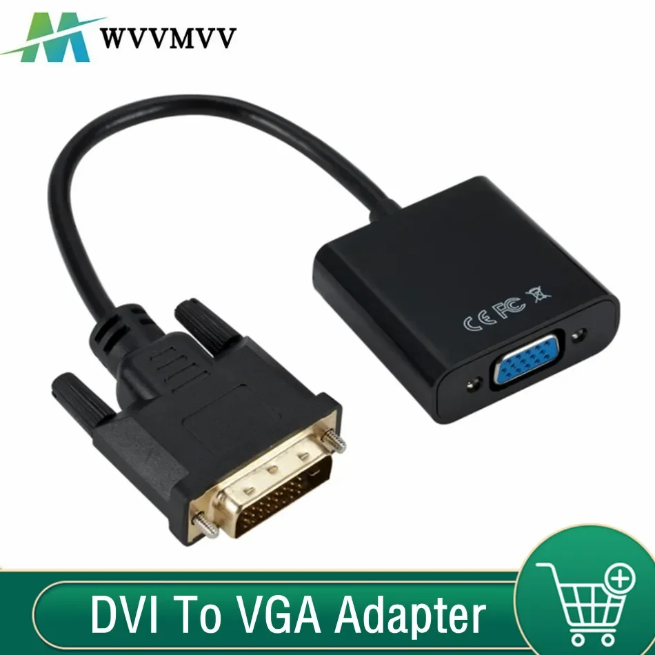 WvvMvv-adaptador DVI a VGA, convertidor de Cable de vídeo de 24 + 1 25 pines a 15 pines, 1080P, DVI-D, para Monitor de ordenador y PC