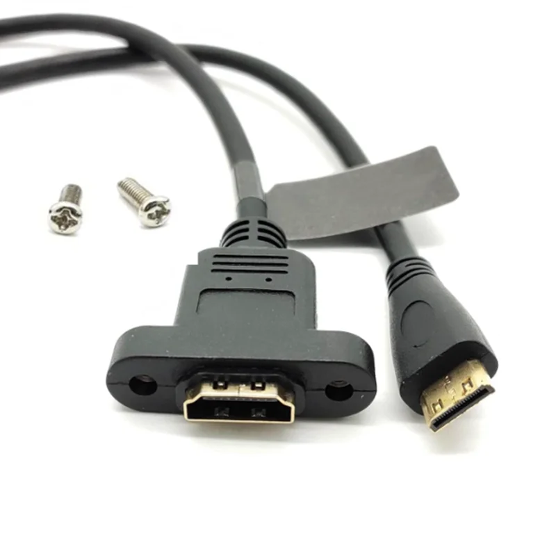 HDMI hembra a Mini macho HDMI interfaz chapada en oro Cable de extensión para cámara digital portátil totalmente blindado con orificio para tornillo fijo - imagen 2
