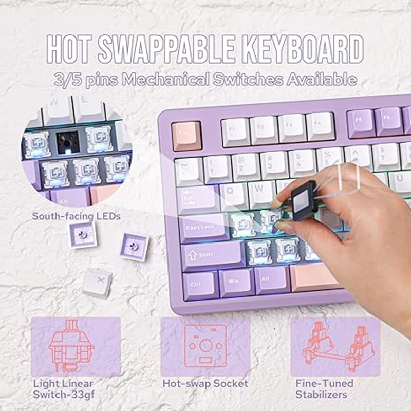 LEOBOG Hi8SE junta Teclado mecánico inalámbrico aleación de aluminio 3 modos 3/5 pines RGB retroiluminado personalizar teclado de jugador de intercambio en caliente - imagen 5