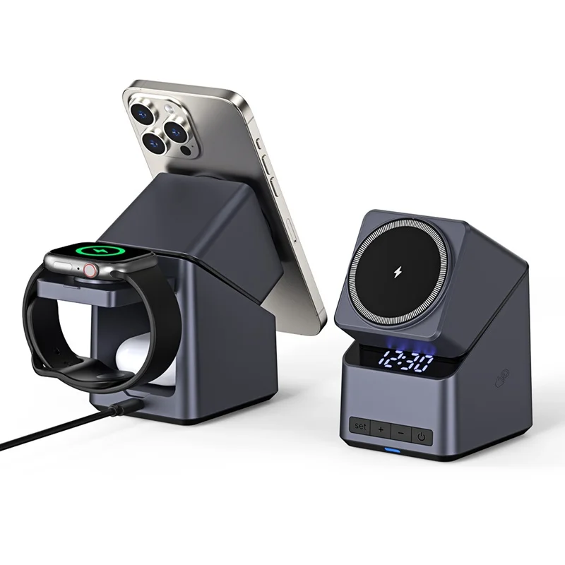 Cargador inalámbrico magnético giratorio eléctrico 4 en 1, pantalla de tiempo, rotación táctil para iPhone, reloj, AirPods, soporte de carga Ideal, 15W - imagen 2