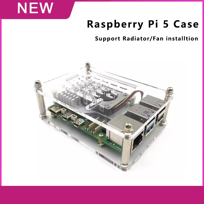 Caja acrílica Raspberry PI 5/5B para fácil montaje con caja de carcasa de radiador/ventiladores - imagen 2