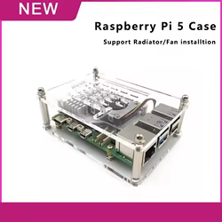 Caja acrílica Raspberry PI 5/5B para fácil montaje con caja de carcasa de radiador/ventiladores
