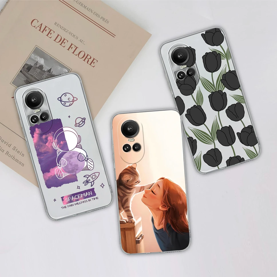 Funda de teléfono para Oppo Reno10 10 Pro 5G, carcasa trasera de silicona suave transparente con flores encantadoras, Fundas para Oppo Reno 10 Reno10Pro - imagen 2