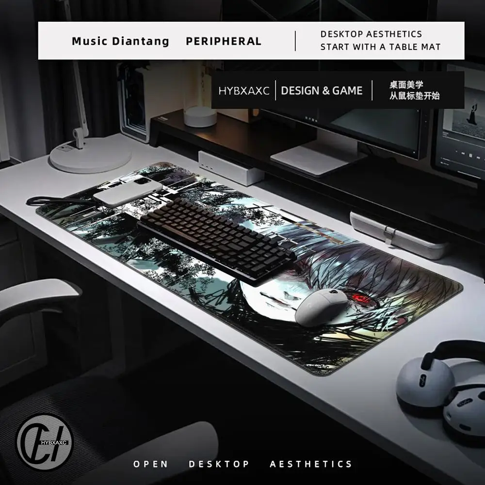 Alfombrilla de ratón para oficina, accesorios para juegos de PC, alfombra para teclado, portátil, Kaneki Ken, alfombrilla para ratón blanca y negra, alfombrilla de escritorio de Anime japonés Tokyo Ghoul - imagen 3
