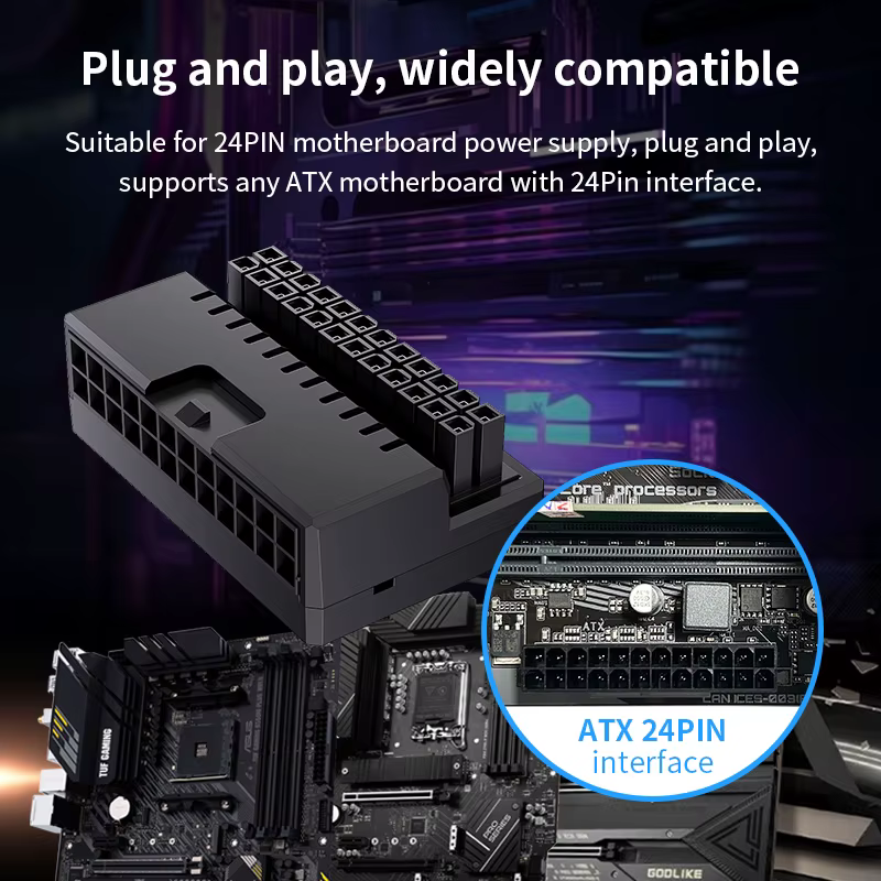 Teucer ATX 24 pines 90 grados fuente de alimentación de la placa base ARGB Cable conector adaptador de enchufe DIY accesorio de montaje para ordenadores de sobremesa PC - imagen 3