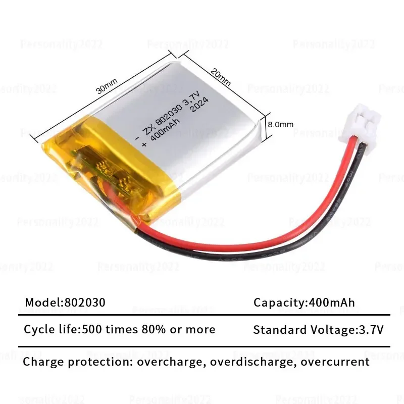 802030 Batería Lipo 3,7 V 400mAh baterías recargables de polímero de litio para dispositivo de introducción por radiofrecuencia celda hidratante - imagen 3