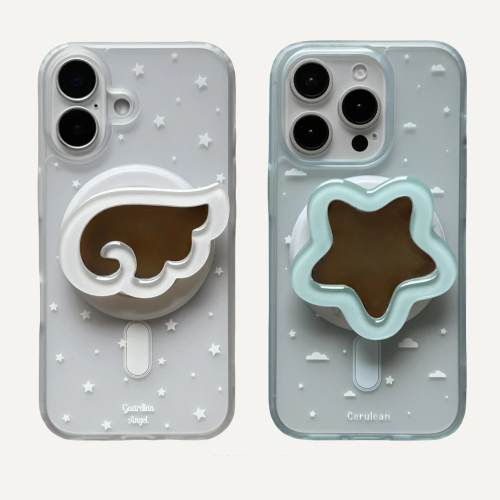 Bonitas alas de Ángel soporte magnético Tok fundas de teléfono para iPhone 16 15 14 13 Pro Max encantador espejo suave para Magsafe contraportada - imagen 2