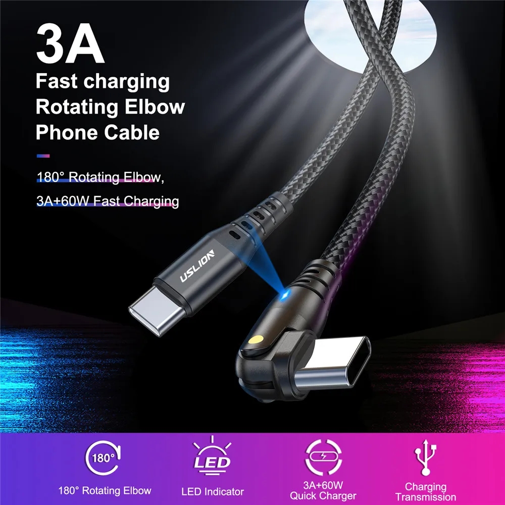 USLION Cable USB Tipo C USB C Cargador Carga Rápida USB-C PD 60W Samsung A53 A52 S22 Xiaomi - imagen 5