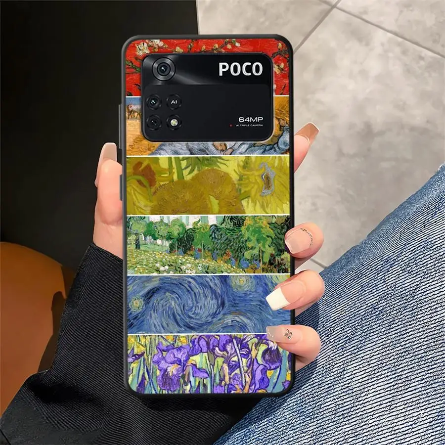 Funda para Xiaomi Poco C40 M3 M4 M7 Pro X3 X4 X5 X7 Pro C50 C61 C71 C75 F1 F3 M5 funda negra suave para teléfono Van Gogh girasoles - imagen 4