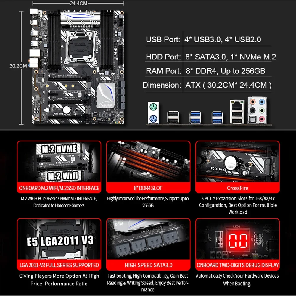 Placa base X99 D8 LGA 2011-3 con E5 2680V4 4 * DDR4 16GB ECC REG RAM compatible con Crossfire Turbo Boost Game multiapertura - imagen 5