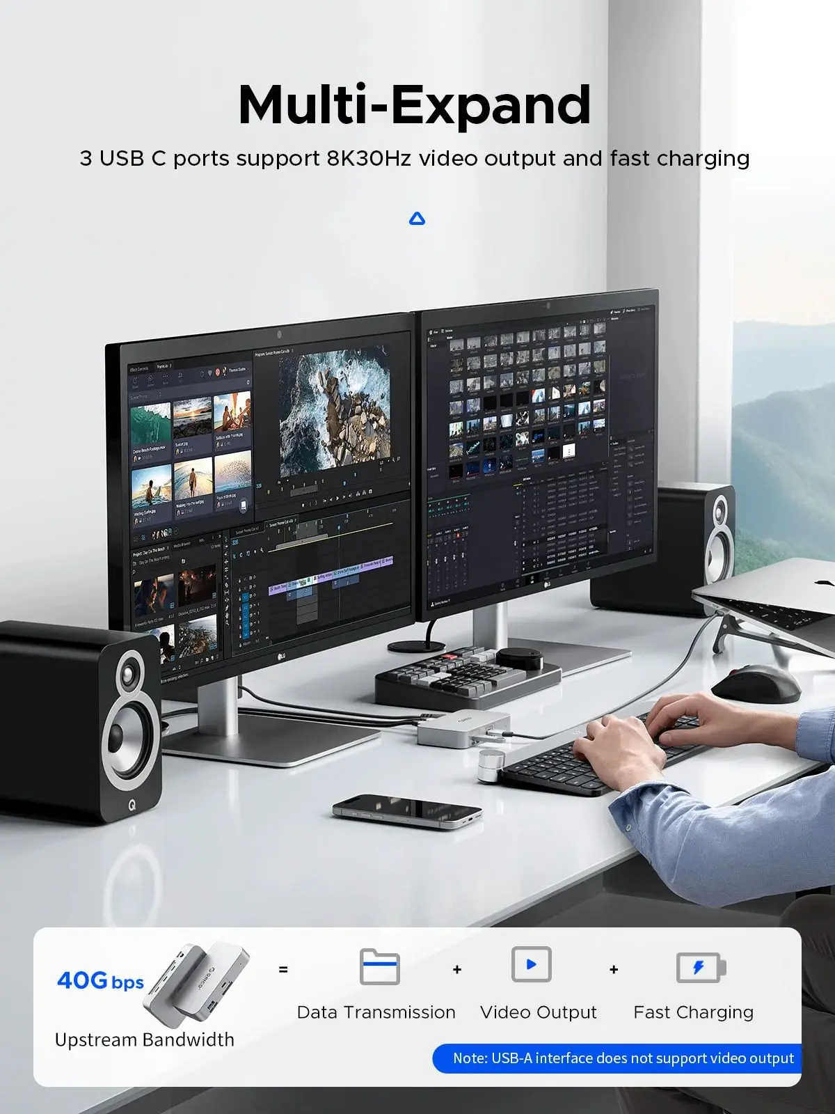 ORICO USB4 HUB 40G USB C HUB PD85W 8K@30Hz 5K@60Hz 4K@60Hz Soporte de pantalla Daisy Chain Expand para MacBook Pro Mac OS Windows - imagen 4