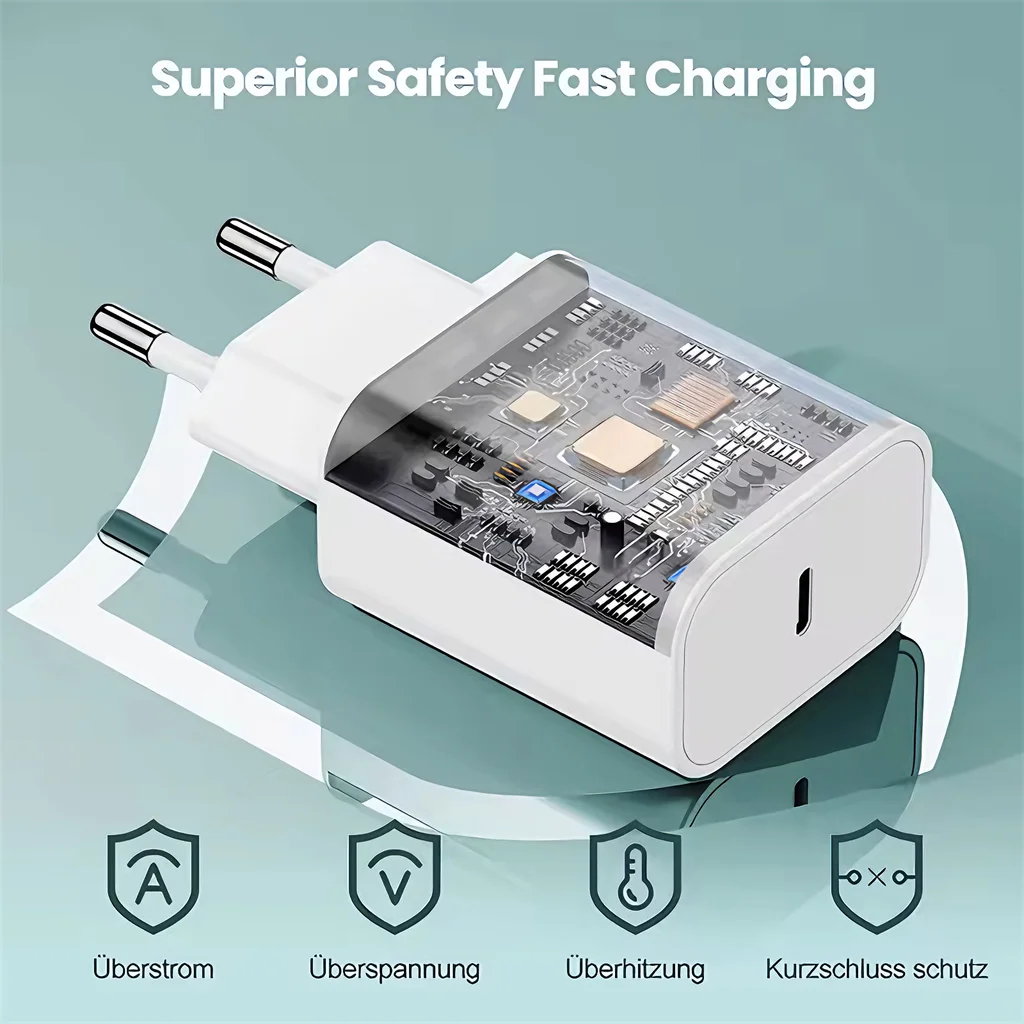 Cargador rápido con enchufe europeo PD de 20W para iPhone 11 12 13 Mini 14 Pro Max X XR XS Max 7 8 Plus SE Cables de carga USB-C PD de carga rápida - imagen 3