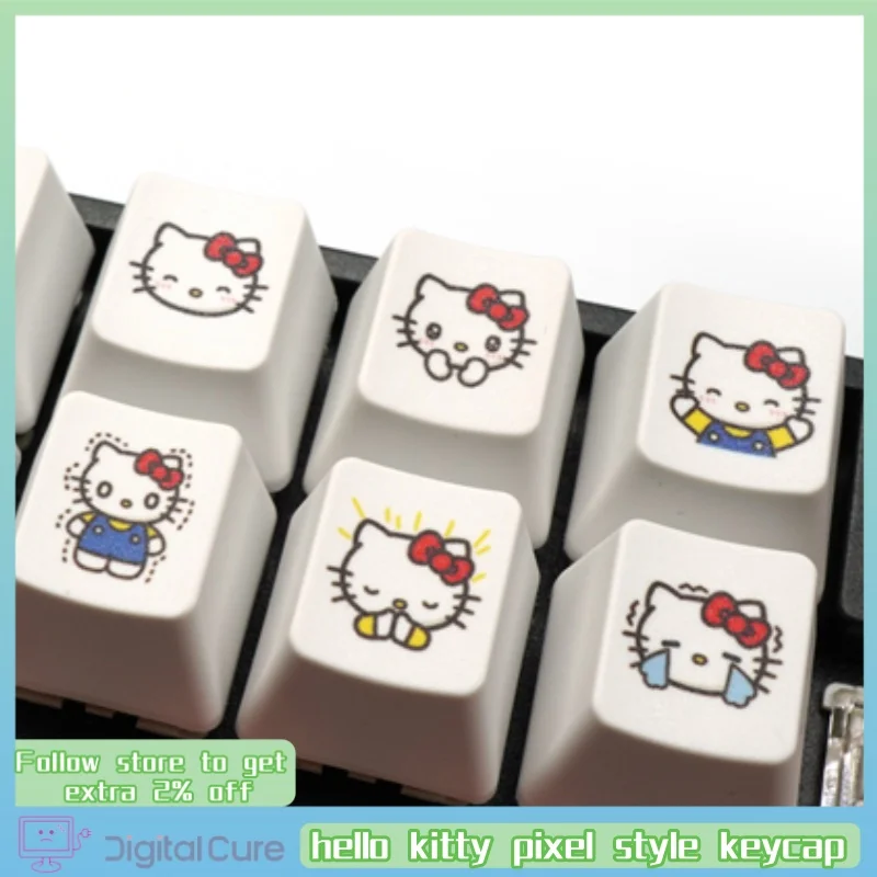 Tapa de Teclado mecánico de dibujos animados de gato, estilo Pixel de supermercado, 1 Pce, Kawaii, sublimación caliente, Material Pbt, personalidad