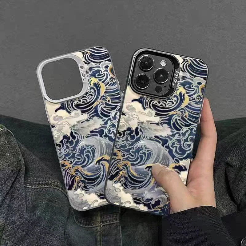 Funda de teléfono IMD electrochapada de ondas japonesas para Xiaomi Poco F6 X6 F5 X5 M6 Pro 4G Mi 13 12 11 Lite 5G NE 14T 13T 12T Pro - imagen 3