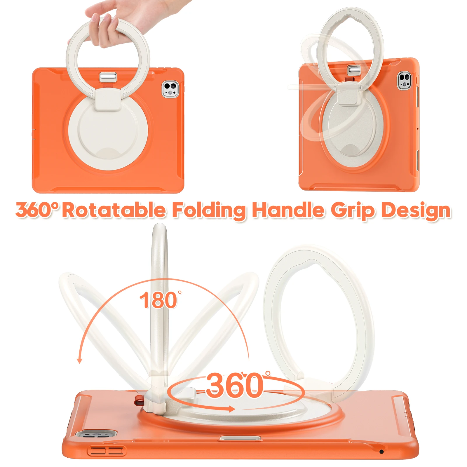 Funda con soporte de TPU-PC para Apple iPad Pro 13 2024 M4 modelo A2926 A2925 A3007 mango giratorio 360 cubierta resistente carcasa de 3 capas - imagen 3