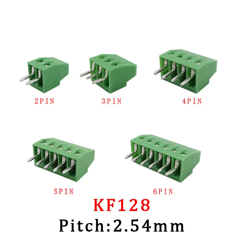 Mini bloques de terminales de tornillo, KF128-2.54 de conectores PCB, 2P, 3P, 4P, 5P, 6P, verde, KF128, 2,54mm, 2 P-6 Pines, 2/4/5 unidades