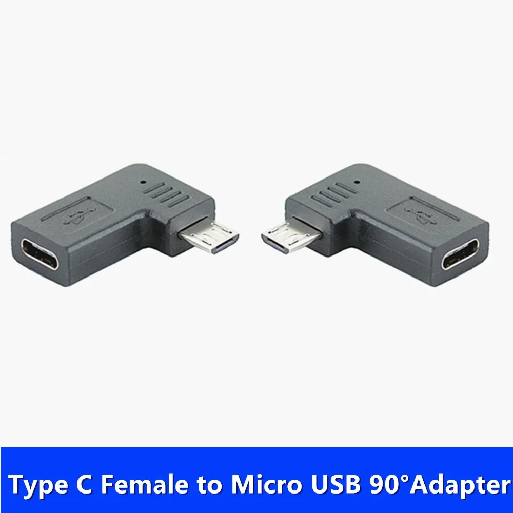 Adaptador de datos de carga Micro USB tipo c hembra a Microusb macho de ángulo recto izquierdo, convertidor Micro USB USBC de 90 grados
