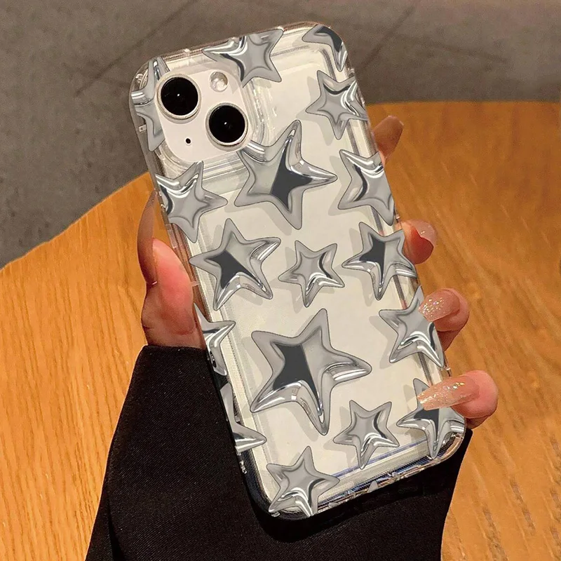 Funda A55 para Samsung Galaxy A16 A15 A35 A53 A14 A54 A34 4G S21FE S22 S23 S24 S25 funda de teléfono Ultra transparente con estampado de estrellas plateadas - imagen 2