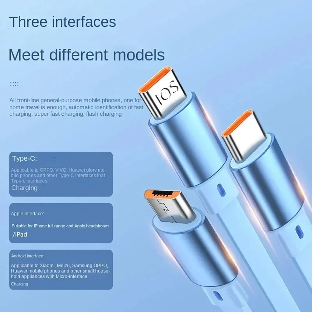 Cable telescópico 6A 3 en 1 USB C carga rápida línea USB tipo C Cable Micro USB para teléfono móvil para Android Apple IPhone Xiaomi - imagen 2