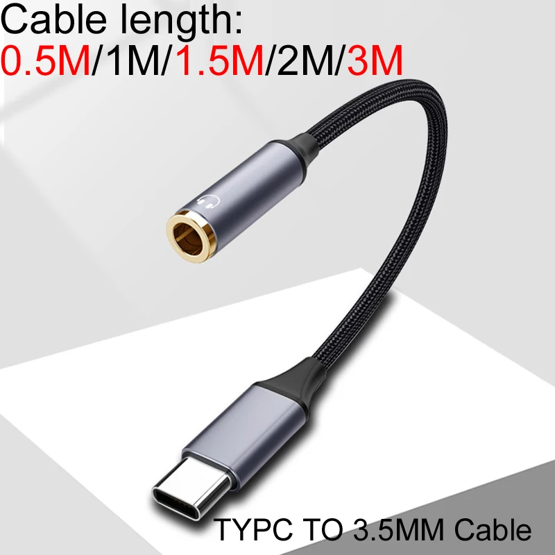 Adaptador de Cable de Audio auxiliar tipo C para auriculares hembra, 0,5 M/3M, USB C a 3,5mm, para teléfono móvil Samsung Galaxy Huawei Xiaomi iPad Pro