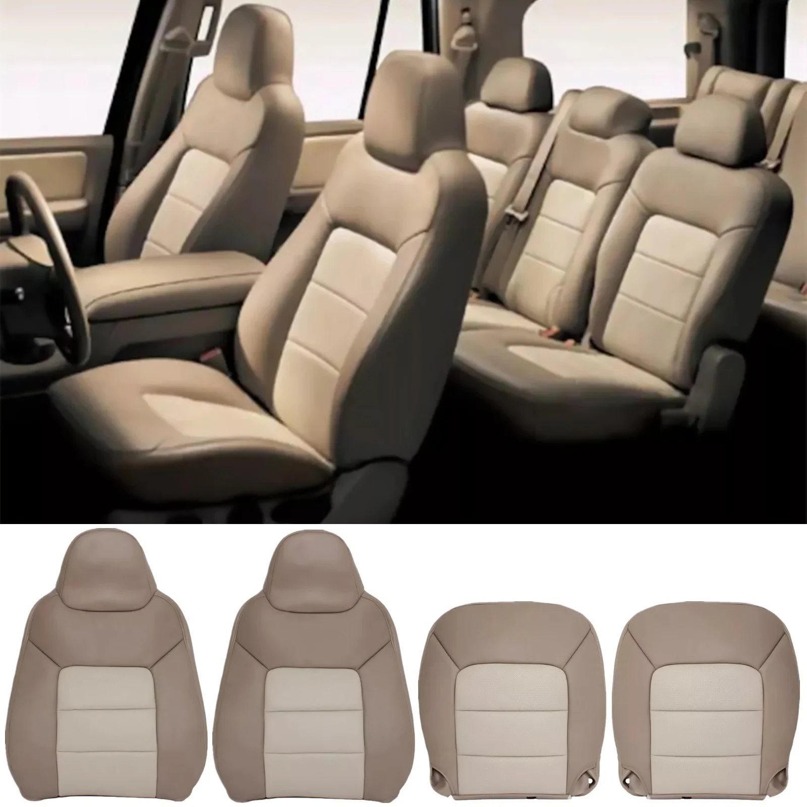 Cubierta de cuero para asiento delantero de coche Ford, parte inferior y trasera inclinada, embellecedor para Ford Expedition, accesorios de Eddie Bauer, 4 piezas