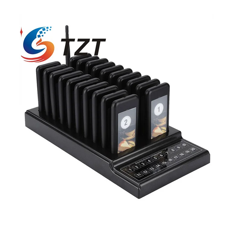 TZT SU-68G Sistema de llamadas inalámbrico para colas de 20 canales Sistema de buscapersonas inalámbrico con 20 buscapersonas para cafetería