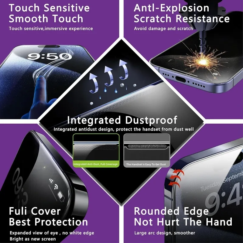 4 Uds 9D AR Antirreflejo mate privacidad película cerámica protectores de pantalla antiespía para iPhone 17 16 15 14 13 12 11 Pro Max Plus - imagen 5