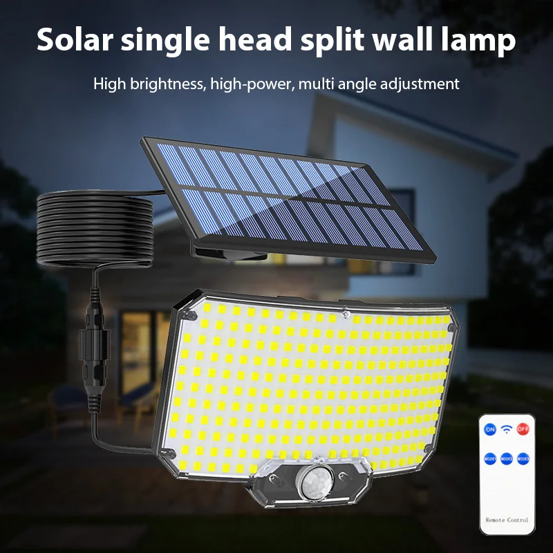 Luces LED de seguridad solares con Sensor de movimiento para exteriores, luz de inundación 234LED IP65, lámpara de pared dividida impermeable, alimentada por energía Solar, 3 modos