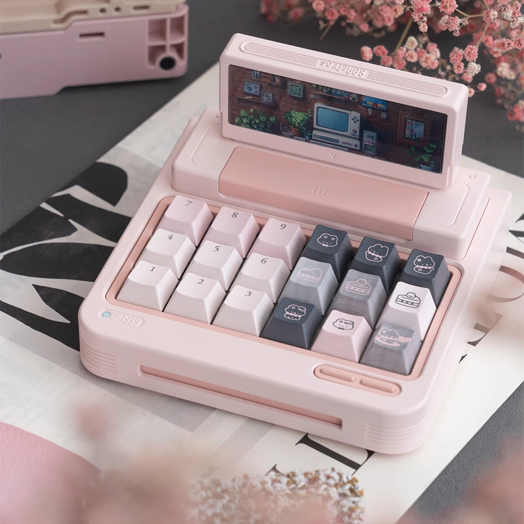 Juego de teclas con tema de conejo en polvo gris, perfil de cereza, teclas originales personalizadas hechas a mano para teclado mecánico, accesorios de regalo - imagen 4