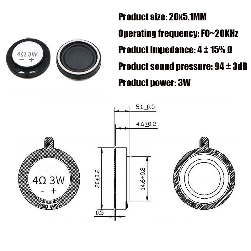 Membrana compuesta de plástico de 20MM para altavoz de 8Ohm, 2W, 4Ohm, 3W, 20mm, 8, 4, Ohm, 2, 3 vatios, 2CM, componentes acústicos de bocina ultrafina, 2 uds. - imagen 4