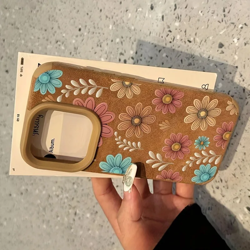 Funda de teléfono de cuero regenerado con flor de girasol para iPhone 17 16 15 14 13 12 11 Pro Max XS XR X 16 Plus 17 cubierta trasera mate de aire - imagen 4