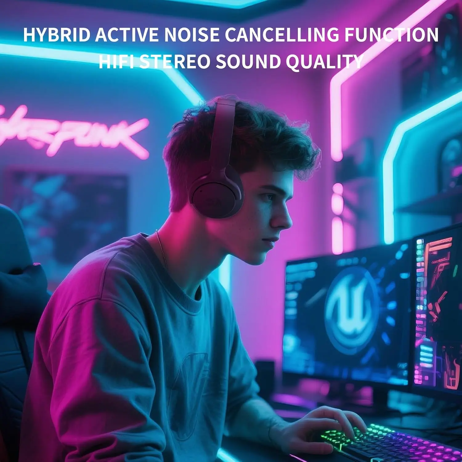 Redragon H610 Auriculares inalámbricos para juegos BT 5.3 con cancelación de ruido ANC, batería de 50 horas, ligeros, auriculares supraaurales - imagen 3