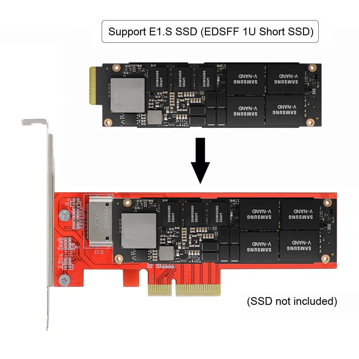 Adaptador de host PCI-E4.0 4X a 1U NVMe Gen-Z EDSFF Adaptador de portador corto SSD E1.S para expansión de almacenamiento - imagen 3
