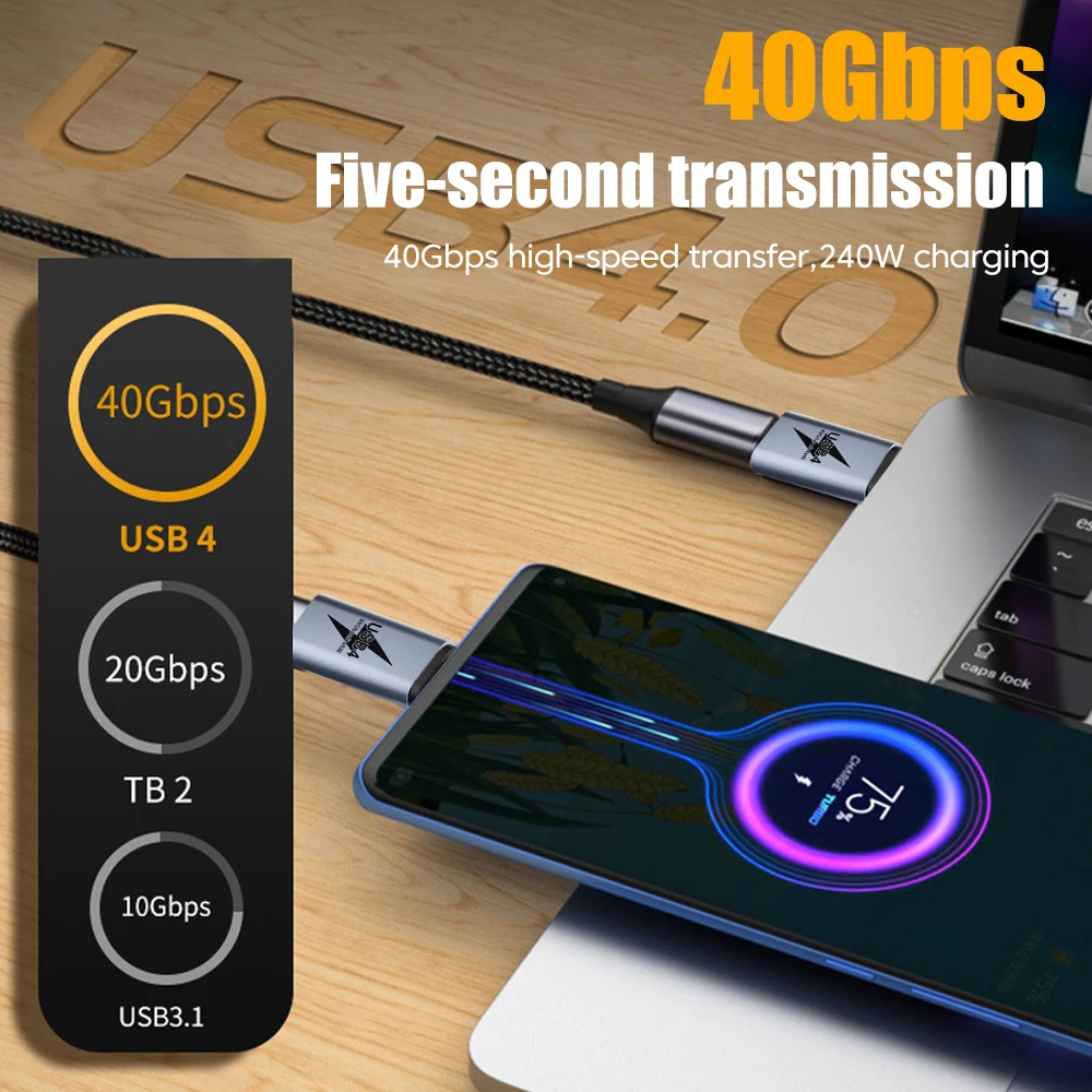 Adaptador recto/codo tipo C hembra a tipo C macho de 240W, carga rápida 8K 60Hz, adaptador USB C a USB C para iPhone 15 16 - imagen 3