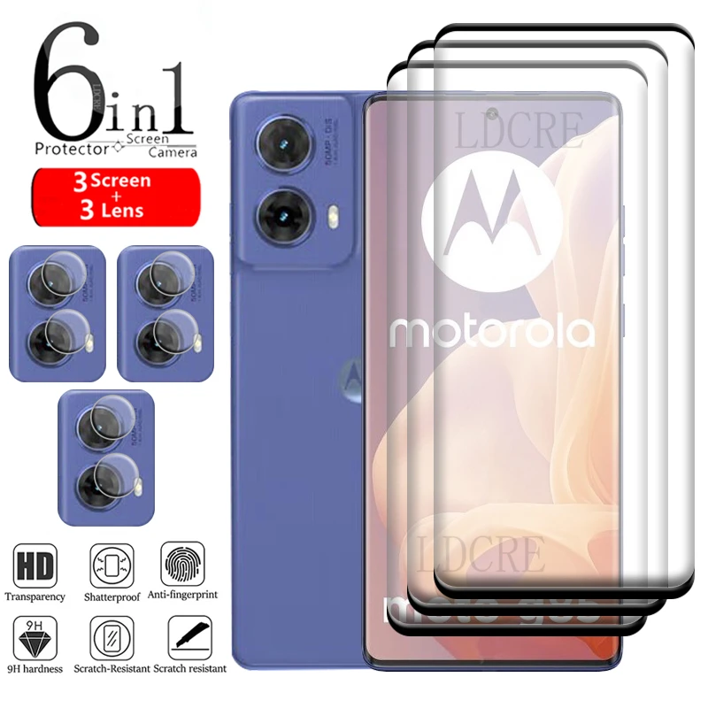6 en 1 para Moto G85 vidrio Moto G85 vidrio templado cubierta completa curvada HD 9H para protector de pantalla Motorola Moto G85 G 85 lente de vidrio - imagen 2