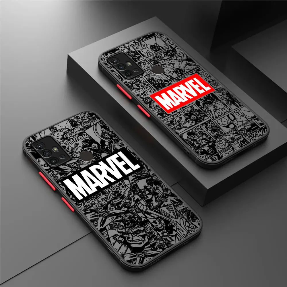 Funda para Samsung Galaxy A30, A21s, A31, A32, A12, A50, A70s, A71, A51, A52, 5G, A50s, A70, A53, logotipo de Marvel, cubierta suave de lujo con estampado