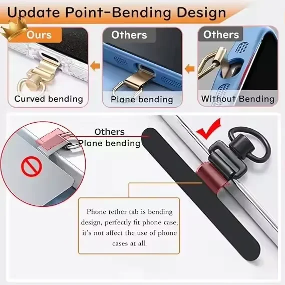 Clip de cordón de teléfono giratorio 360, junta de lengüeta de sujeción de acero inoxidable de Metal, conector adaptador de soporte de correa de teléfono antipérdida Universal - imagen 4