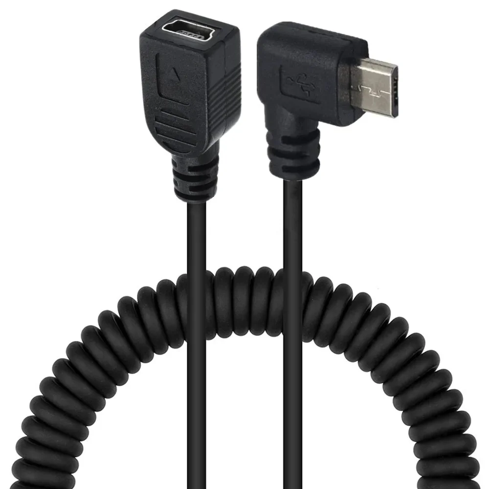 90 Degree Angle Micro USB Male To Mini USB Female USB Adapter Converter Data Charger Spring Curl Cable Up Down Right Left Elbow - imagen 5