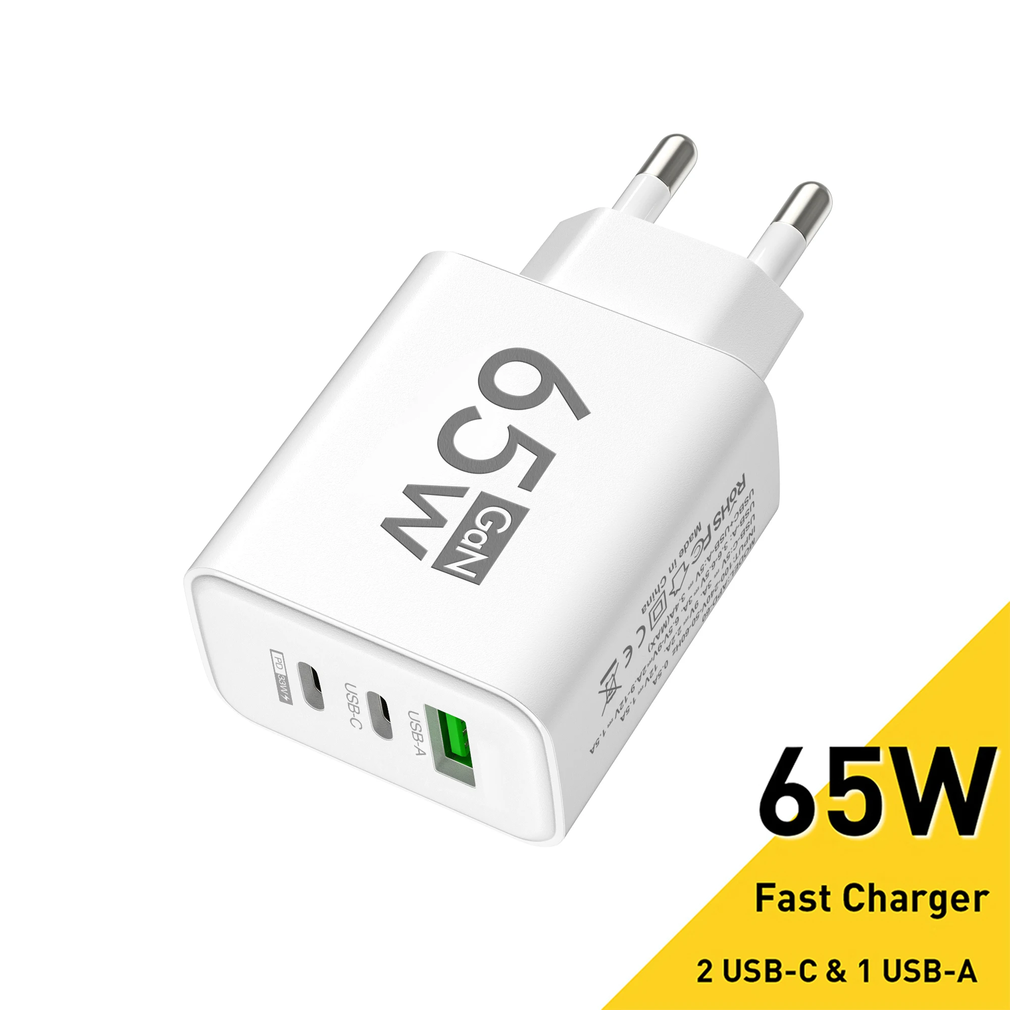 Cargador USB tipo C de carga rápida de 65W, cargador GaN USB C PD 3,0, adaptador de teléfono de pared de carga rápida para iPhone, Xiaomi, Huawei y Samsung