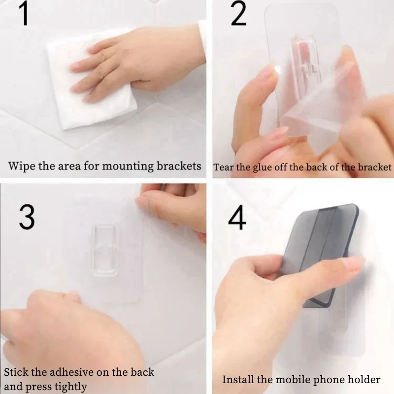 Soporte para teléfono de montaje en pared para baño y cocina: soporte ajustable con puerto de carga, clip antideslizante para borde del fregadero - imagen 5