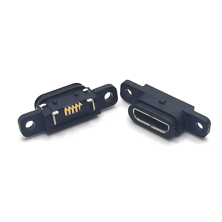 1-10 Uds Micro USB 5pin conector de carga puerto de muelle 5P IP67 conector hembra impermeable con orificio para tornillo - imagen 2