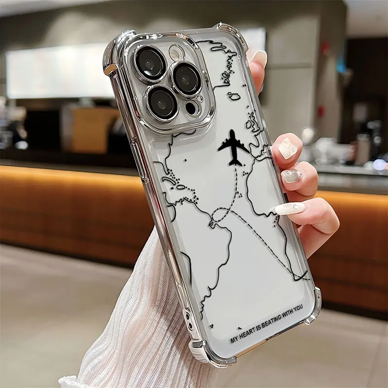 Funda chapada con diseño de ruta de avión inspirada en viajes para iPhone 16 15 14 13 12 11 Pro Max X XSMax 7 8 Plus cubierta de Airabag anticaída - imagen 5