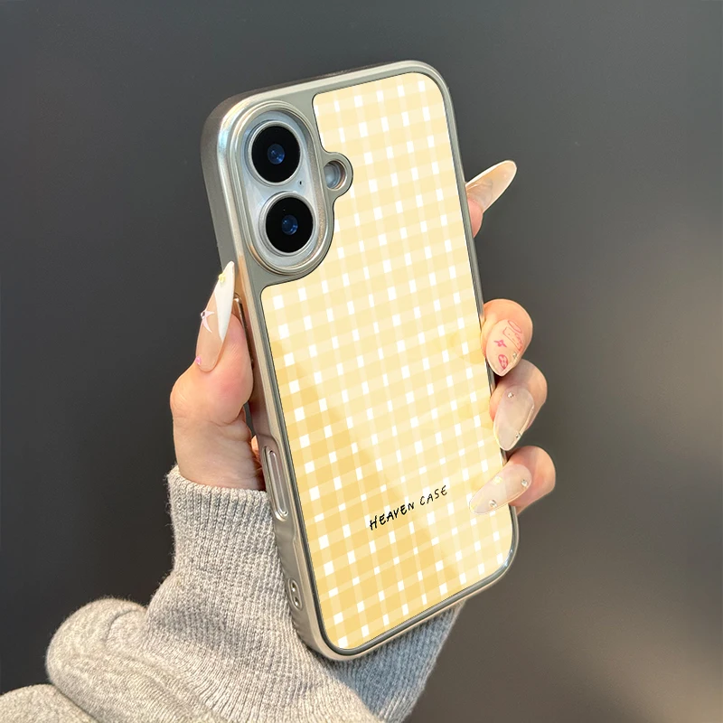 La rejilla amarilla Silver Edge Epoxy TPU Caja de teléfono anticaída para iPhone XR/11/12/13/14/15/16/17 Pro Max